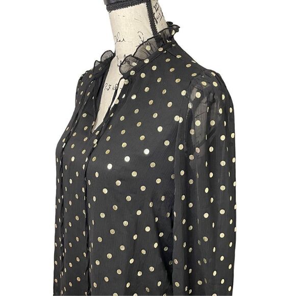 Anthropologie Autres Filles black and gold polka dot flowy top, Size Small - Picture 3 of 5
